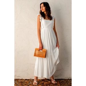 Lulu's Breezy Sunsets White Tie-Back Ruffled Maxi Dress